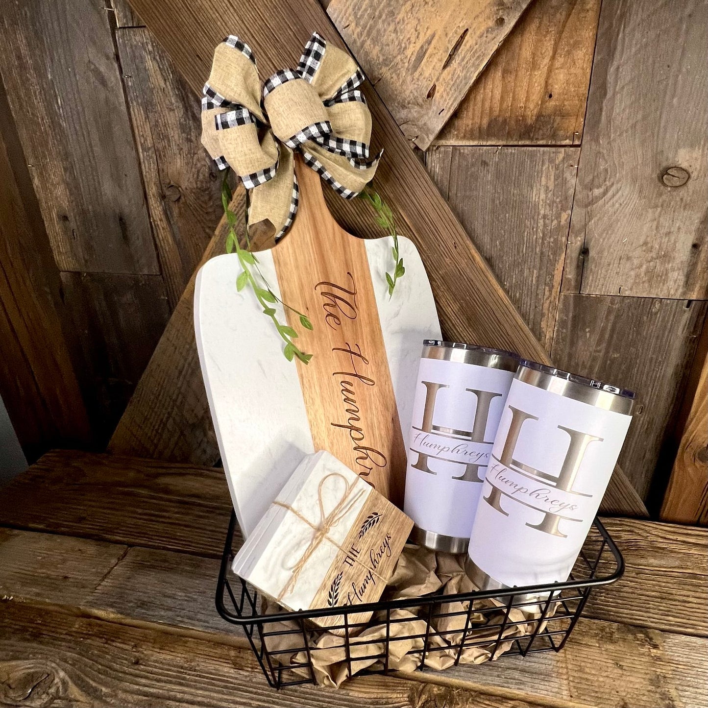 Acopa marble & Acacia Basket Set