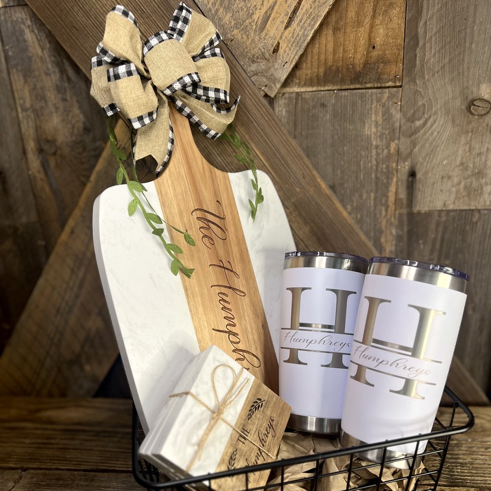Acopa marble & Acacia Basket Set