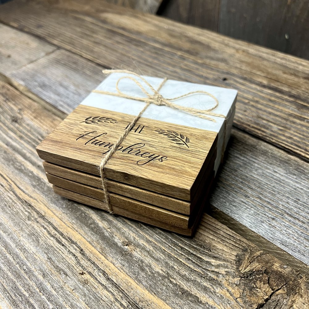 Acopa Marble & Acacia Cutting Board and Coaster Set