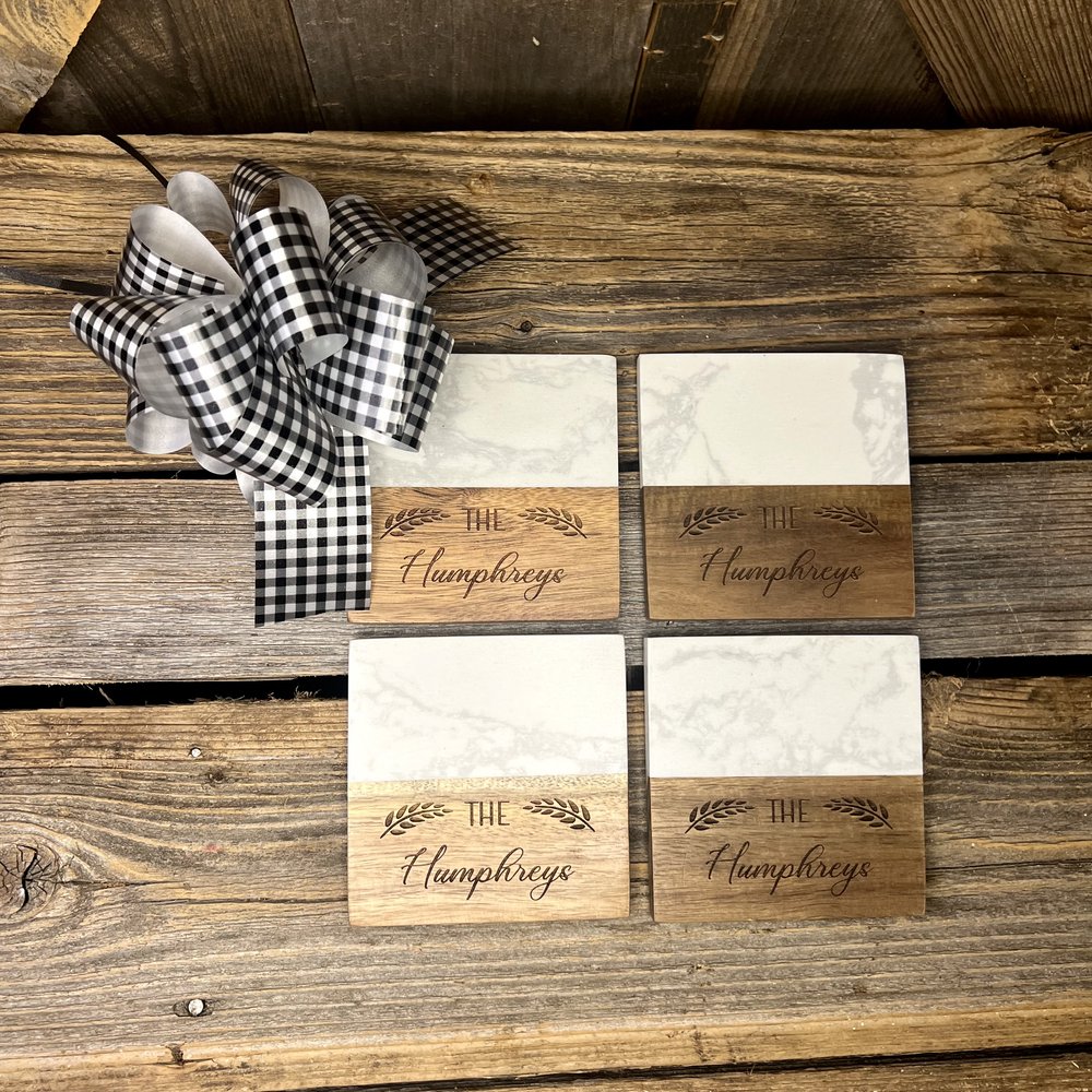 Acopa Marble & Acacia Cutting Board and Coaster Set