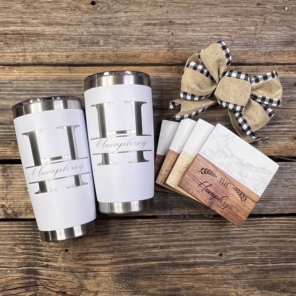 Acopa Marble & Acacia Coaster and Drinkware Set